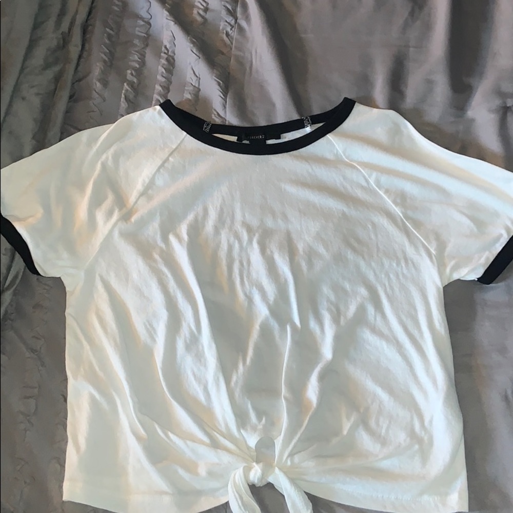 White and Black Front Tied Tee